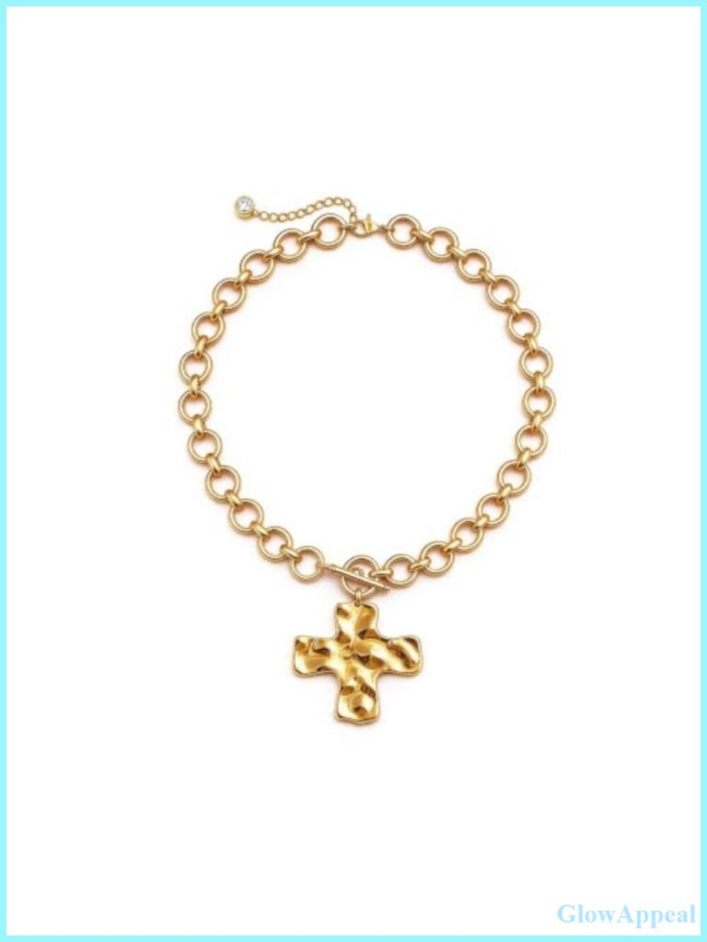 Chunky Hammered Cross Pendant Necklace 14K Gold Plated Brass Toggle Clasp Women